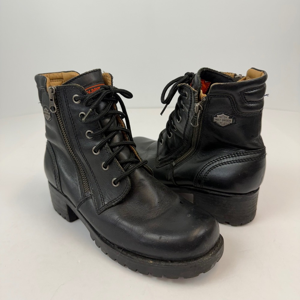 Harley-Davidson Womens Black Leather Side Zip Combat Boots 84178 Size 7.5